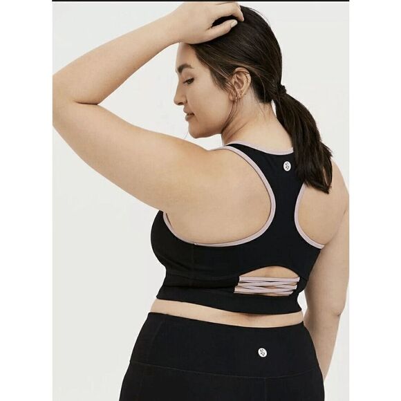 Torrid Active Black Light Pink Lattice Racerback Wicking Sports Bra 1X 14-16 - Picture 7 of 8